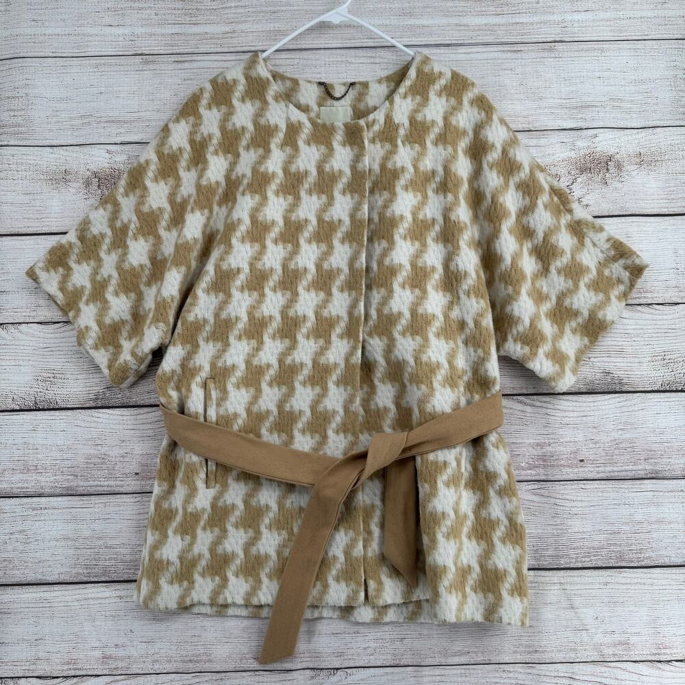 Elvenses Anthropologie Houndstooth Sweater Jacket Womens XS/S White Beige